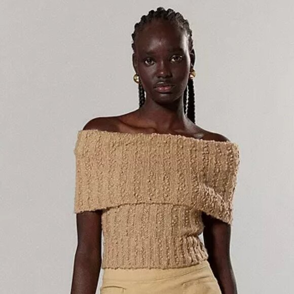 NWT UO Silence + Noise Starlett Foldover Tan Off the Shoulder Sweater - Picture 6 of 6